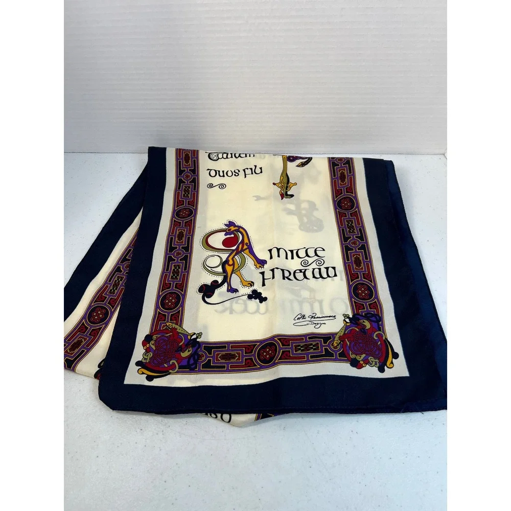 Celtic Renaissance Designs Scarf Medieval Manuscript Art Navy Cream 53x12